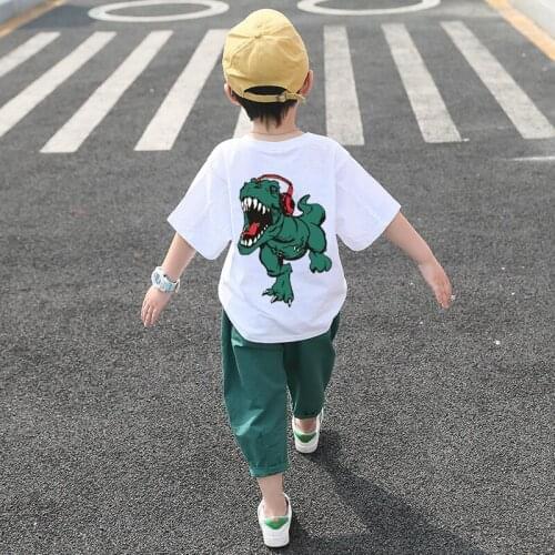 2021 Summer Fashion Children Clothing Sets Baby Boys Dinosaur Print Baby Clothes Casual Short Sleeve 2Pcs Sets Infant Suit