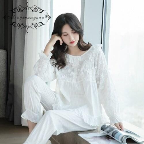 Womens Vintage Pajamas Sets Princess Sweet Loose Fit Cotton Square Collar Retro Homewear Palace Pajamas 2 Pieces Suit