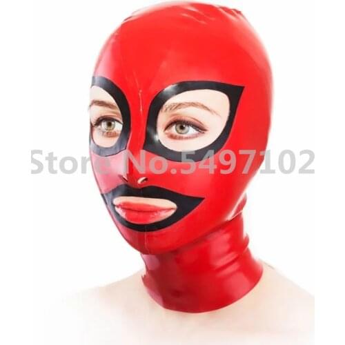 Back Zipped Latex Face Hood Sexy Latex Costumes Red Latex Mask 0.4MM Thickness