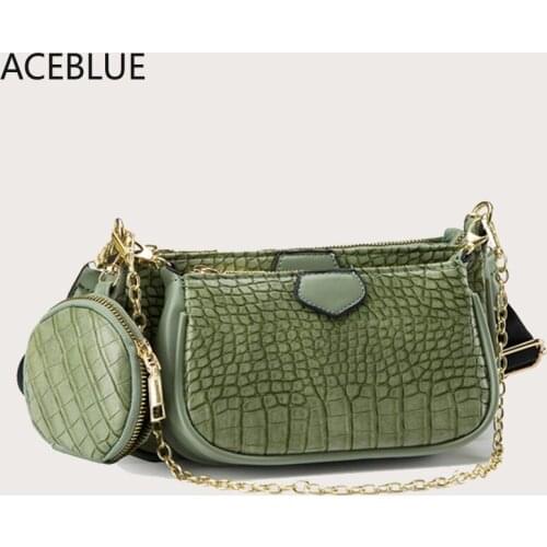 Multi-Functional 3 In 1 Coin Bags Clutches Detachable Croc Pattern Leather Over The Shoulder Bag Chain Strap Crossbody Handbag