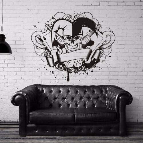 Joker Skull Sticker Punk Death Decal Devil Name Car Art Wall Decals Parede Decor Mural Clown Revolver Poker Sticker Decal