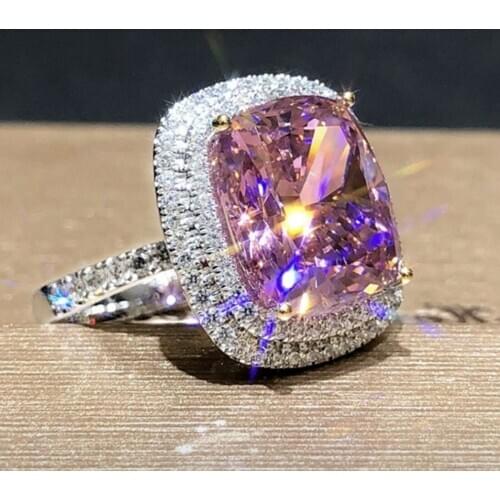 Real Solid 100% 925 Sterling Silver Wedding Rings for Women Luxury Pink 4ct Simulated Diamond Engagement Ring gemstone Jewelry