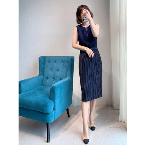 New 2020 Autumn Collection Stripped Jointed Sleeve Pencil Dress Elegant UK Fashion