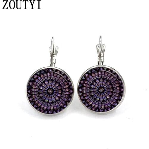 New/fashionable Notre Dame Cathedral pattern ladies wear earrings, embossed glass inlay earrings