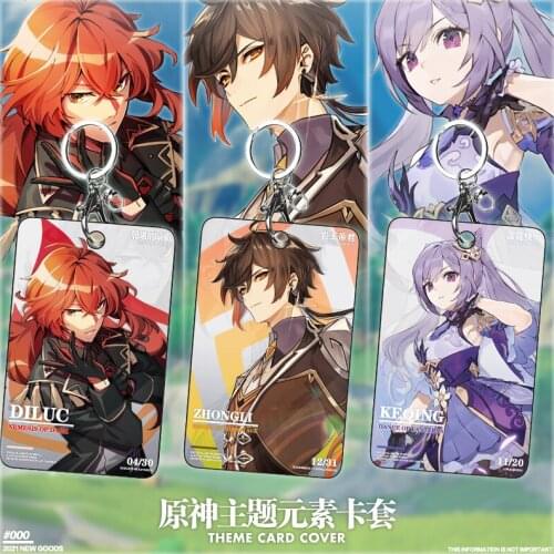 Genshin Impact Diluc Klee Keqing Paimon Card Holder Anime Cosplay Student ID Bus Access Control Card Case Cover Keychain Pendant