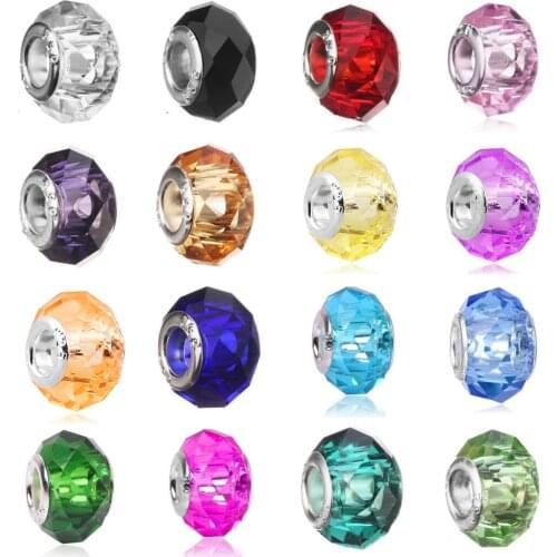 1pc Yellow white pink Petite Faceted Charm Murano Glass Crystal Bead fit European Pandora Style Charm Bracelets and Necklaces