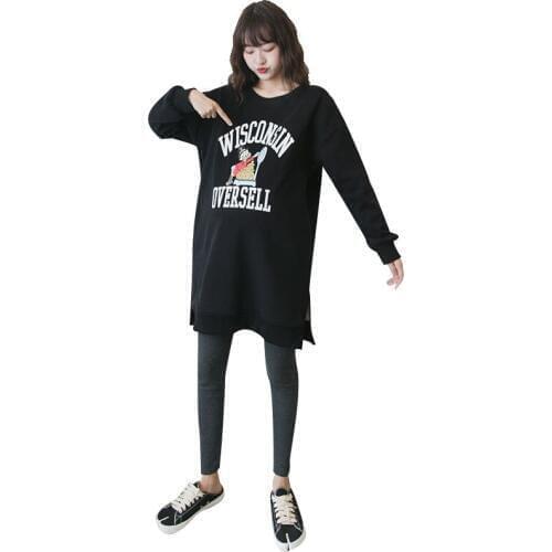 Autumn And Winter Maternity Clothes Korean-style Plus Velvet Thick O Neck Crew Neck Hoodie Loose And Plus-size Long-Sleeve Top