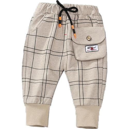 Boy autumn casual pants Boy cotton plaid fashion pants Boy pocket decorative pants Boy tight leg pants