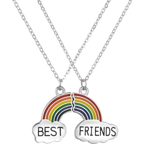 2 Pcs/set Silver Color Rainbow BFF Necklaces for Women Girls Fashion Best Friend Pendant Necklace Choker Jewelry Gifts For Kids