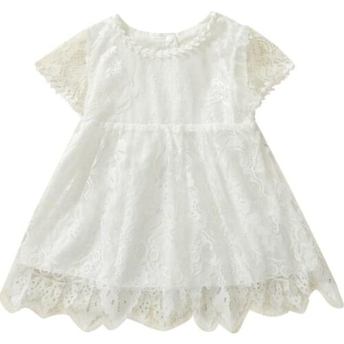 Pudcoco 0-4Y Dress Summer Short Sleeve White Ruffles Lace A-Line Hot Hollow Out O-Neck Cotton Baby Girls Princess Loose Sundress