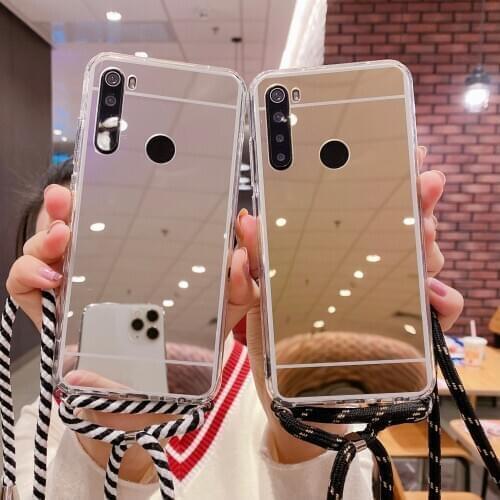 Plating Makeup Mirror Back Case for Xiaomi Mix 2S 6X Max 2 3 9 10 Pro Note 3 F1 Necklace Cord Chain Hanging Rope Crossbody Cover