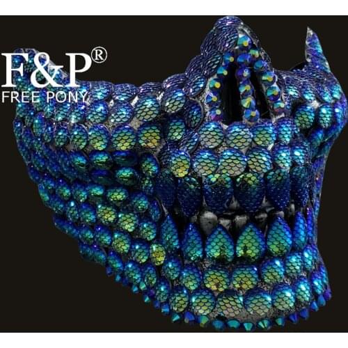 Festival Holographic Mermaid Scale Skull Mask Drag Queen Costume Gogo Dancer Accessories