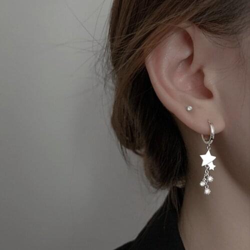 925 Sterling Silver Tassel Star Earrings With Metal Sequins Charm Long Chains Drop Earring For Girls Face Decoration Jewelry