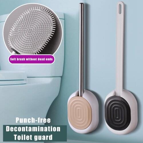 Silicone Toilet Brush With Holder Bathroom Cleaning Tools Brush Flat Head Flexible Soft Bristles Bathroom Products Gap Cleaning