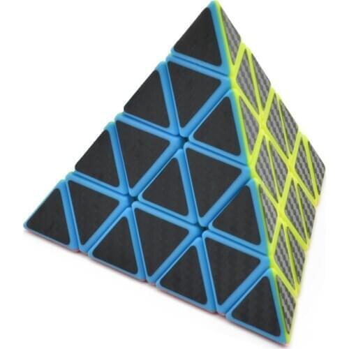 4x4x4 Carbon Fibre Sticker Pyramid Triangle Tetrahedron 97mm 4x4 Speed Magic Cube Puzzle Twist 3D IQ Game Toy Brain Teaser Gift