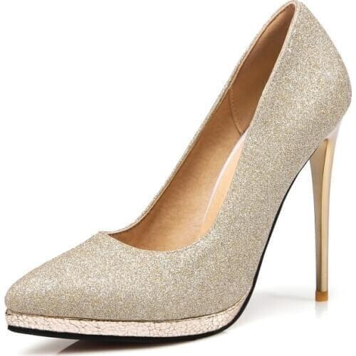 Big Size Single shoe with pointed Sequin design ladies high heels women shoes woman pumps