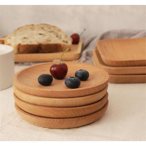 Vintage Wood Round Square Saucer Tray Dishes Cake Plate Home Serving Dessert Wooden Dinnerware eco-firendly
