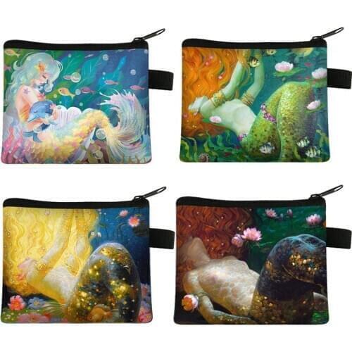 Vintage Beautiful Mermaid Coin Purse Earphone Storage Bag Retro Record Tape Coin Purse Key Women Girls Mini Coin Bag