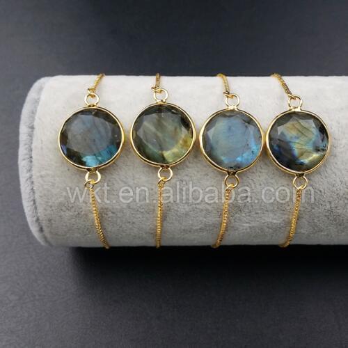 WT-B343 Wholesale 5pcs 16mm Labradorite Connector for Jewelry Making natural labradorite with 24k gold plate tiny gold connector