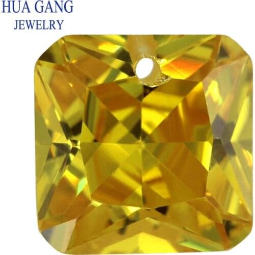 Yellow Loose CZ Stones Beads Gem With Hole AAAAA Square Shape Cubic Zirconia Stone For Jewerly Making 4x4~12x12 High Quality