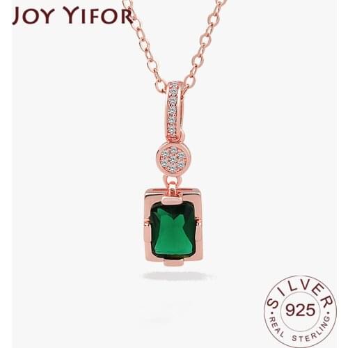 925 Sterling Silver Womens Fashion New Jewelry High Quality Rectangle Green Stone Simple Pendant Necklace 48CM Long