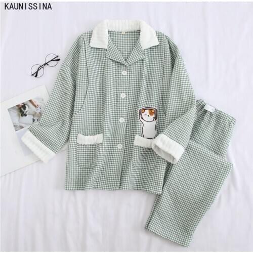 Women Cotton Pajamas Cartoon Cute Soft Autumn Pregnant Nursing Postpartum Winter Pajamas Set Homewear Ladies Warm Sleepwear Set