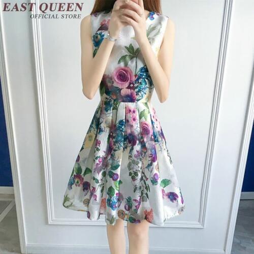2018 summer bodycon dress floral Casual sundress Sundresses for women Forest style O-Neck collar Knee-length dress KK821 YX