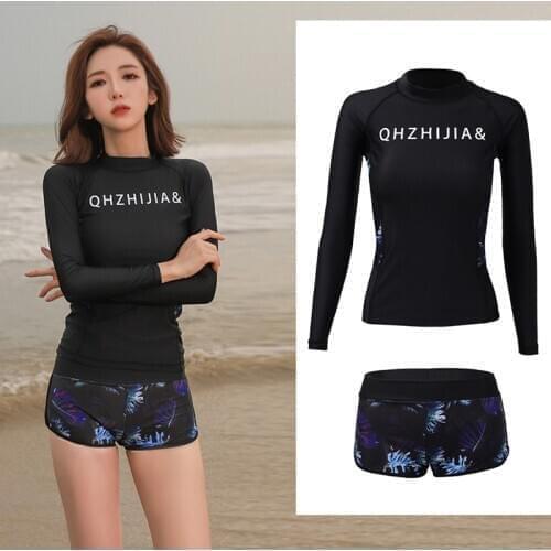 Womens 2pcs UV Sun Protection Long Sleeve Rash Guard Shirt and Shorts Wetsuit Swimsuit Top Bottom Yoga Surf Run Swim Tracksuit