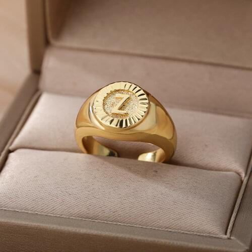 Gold A-Z Initials Rings for Women Stainless Steel Cute Letter Ring Adjustable Open Cuff ring Finger Accessorise Jewelry Gifts