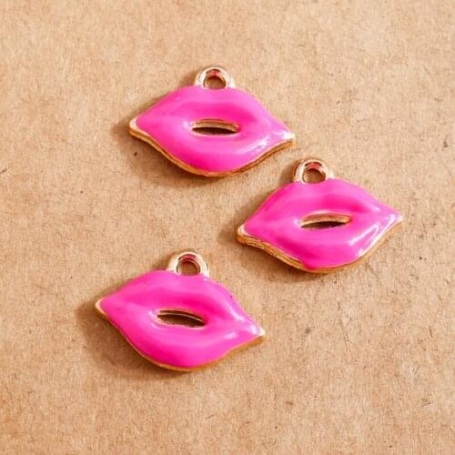 10pcs/lot 12*17mm Enamel Red Lips Charms DIY Lipstick Pendant Necklace Bracelets Charms for Jewelry Making