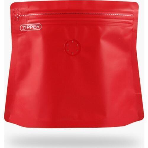 100pcs One-way valve side zipper aluminum foil coffee packing bags red ziplock stand up bag