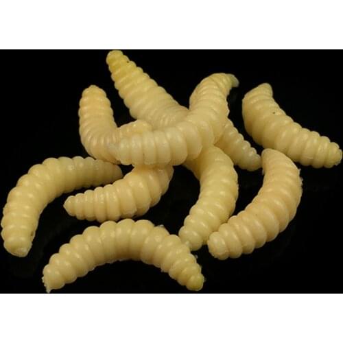 200PCs Fishing Lure Maggot Grub Yellow Lifelike Fishing Lure Bionic Bread Bug Soft Fishing Lure Hooks Smell Worms Glow Shrimps