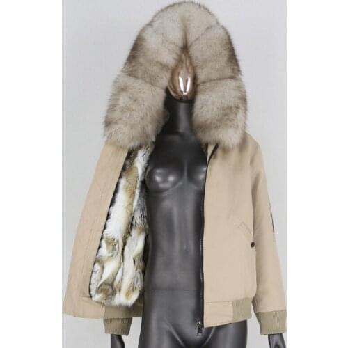 2021 Waterproof Bomber Parka Real Rabbit Fur Coat Natural Fox Raccoon Fur Collar Hood Winter Jacket Women Removable Warm
