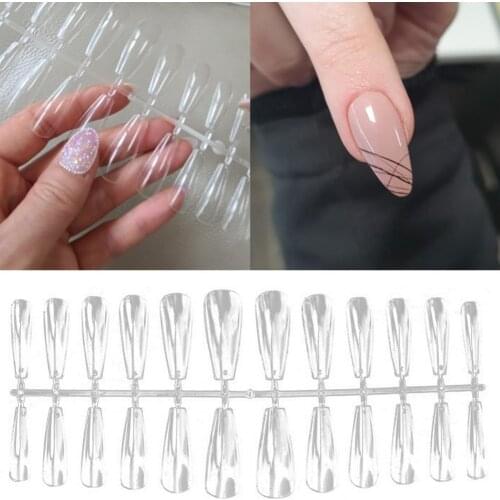 240Pcs/Set T-Shaped Nail Tips Waterdrop Style Long No Crease Fake Coffin Shape Full Cover Fake Nails for Manicure Full Nail Tips