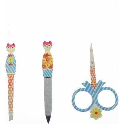 3Pcs/Set With Yellow Cat Head Nail Eyebrow Care Beauty Set Kit Products Tool Include Metal Nail File Eyebrow Tweezer Scissor