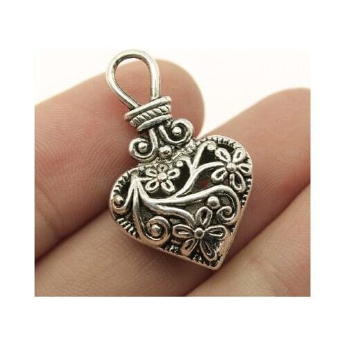 3PCS/lot 31*19mm 3D Heart Metal Charms Hollow Flower Pendants Antique Silver Gold Color Making DIY Handmade Tibetan Jewelry DIY