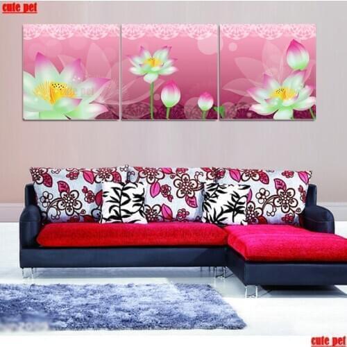 5D Diamond Embroidery flowers Diy Full Square Diamond Painting Still life lotus Rhinestones CrossStitch mosaic Decor puzzle 3PCS