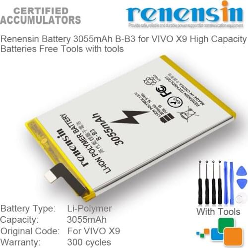 Renensin Battery 3055mAh B-B3 for VIVO X9 High Capacity Batteries Free Tools with tools