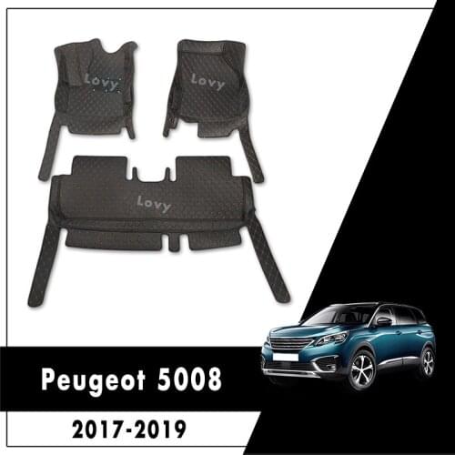 Car Floor Mats For Peugeot 5008 MK2 2019 2018 2017 5 Seats Car Carpets Leather Rugs Dash Floorliners Auto Styling Protector