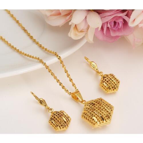 Bangrui Romantic H Pendant Necklace chain Earrings sets Jewelry Gold Color Bead Necklaces sets for women
