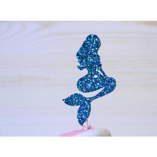 Glittery blue Mermaid Cupcake Toppers Under the Sea wedding party/Bridal shower/Baby Shower/Birthday food picks