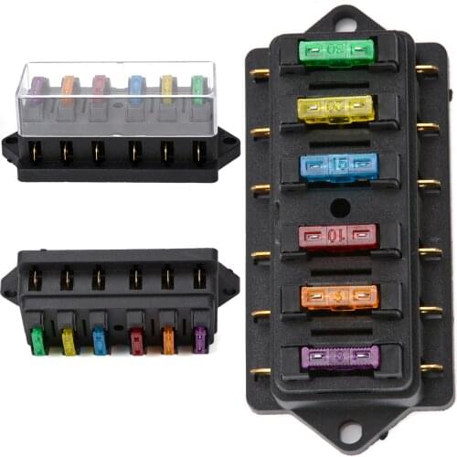 1pc DC12V/24V Fuse Box Circuit Standard Blade Fuse Holder 6 Way with 6 Fuses 3A-30A For Auto Car Accessories