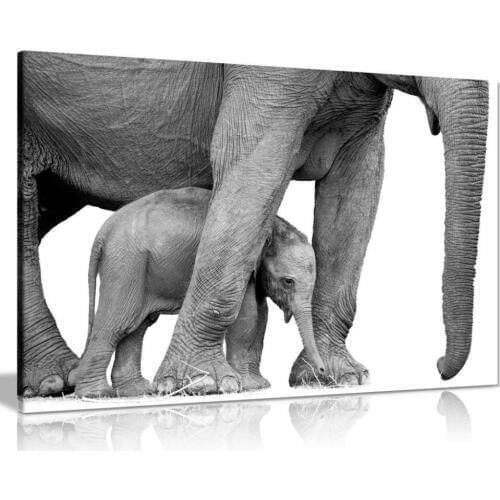 Black And White Photo Of Elephant And Baby Canvas Wall Art Picture Print On Canvas Oil Painting Drop shipping