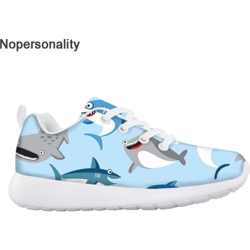 Nopersonality Cute Shark Printed Children Shoes Unisex Casual Breath Lace-Up Flats Boys Kids School Sneaker Spring Autumn
