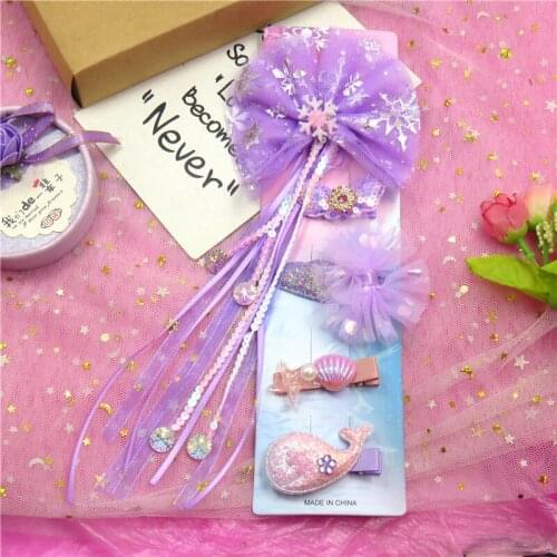 5PCS/SET Cute Strip Elegant Baby Girls Clip Leather Bow Child Tie Knot Creativity Handmade Hairpins Hair Accessories For Kids