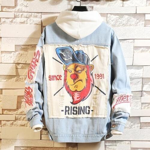 April MOMO 2020 Men Denim Jeans Cotton Jackets Coats Hombre Male Casual Fashion Loose Style Hip Pop Jackets Streetwear Outwear