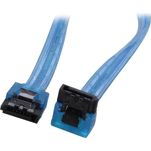 24inch 180 to 90 degree 6Gb/s SATA3 Serial ATA DATA cable w/ latch for SATA 3.0 SATAIII 6Gbps HDD Hard Drive Disk/ SSD - UV Blue