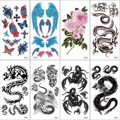 Classic Black Butterfly Dragon Women Men Temporary Waterproof Tattoo Sticker Watercolor Wings Body Art Geometric Fake Tatoo