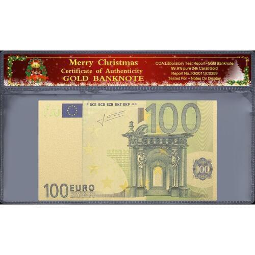 Collectible Euro Commemorative Coin100 Euro Old Banknote 24k Gold Gold Plated Christmas Plastic Frame Paper Gift 2 Pieces /Set