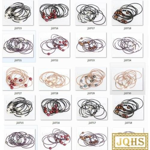 Wholesale 10 piece 11mm white pink black gray wine red coffee pearls leather bracelet j10732-2
